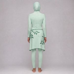 Maillot de bain musulman modeste pour femmes, couvrant entièrement le corps, avec hijab, couleur unie, ensemble burkini 4 pièces - Product Image 5