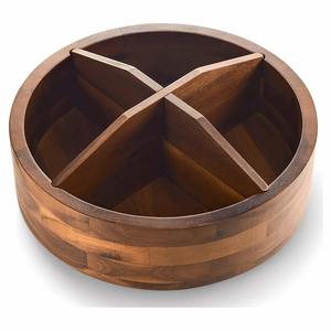 Acacia Wood 12" <b>Double</b> Tier Heavy Duty Bowl Luxury Lazy Susan Organizer 4 Dividers Kitchen Storage Tray Rotating Food <b>Bin</b> - Product Image 1