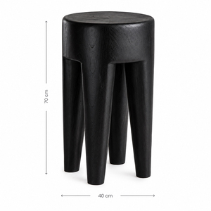 Tabouret Brutaliste en Bois Massif Fait Main, Design Organique Moderne, Salon, Bois de Suar, Qualité Supérieure, Finition Noire, Table d'Appoint, Hôtel - Product Image 2