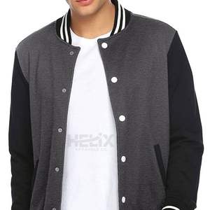 Chaquetas Varsity de Lana con Mangas de Piel de Oveja en Gris Carbón y Negro, Bordado de Logotipo Personalizado de Alta Calidad en la Parte Delantera - Product Image 3