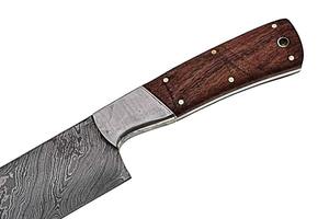Couteau de chef japonais artisanal en acier Damas avec manche en bois de rose et étui en cuir – Hachoir de cuisine en acier au carbone en promotion - Product Image 2