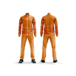Men's Orange Solid 2 in 1 Loose Fit Full <b>Zip</b> Stand Collar Casual Sportswear Set Winter Wear Breathable Polyester Fabric - Product Image 1