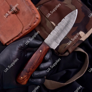 มีดเหล็กดามัสกัสแบบดรอปพอยท์ ใบมีดคงที่ สำหรับล่าสัตว์ ตั้งแคมป์ เอาตัวรอด คมกริบ 58 HRC ด้ามไม้ตามหลักสรีรศาสตร์ รับผลิตแบบ OEM/ODM - Product Image 2