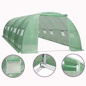 Grande serre de jardin durable avec structure en acier galvanisé et tissu en maille PE verte, produit durable - Product Image 1