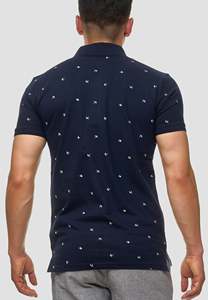 เสื้อโปโลแขนสั้นสีน้ำเงินกรมท่าสำหรับผู้ชาย พิมพ์ลายนกสีขาว ผ้าฝ้ายปิเก้ ลำลอง ระบายอากาศได้ดี ทอแบบถัก - Product Image 2