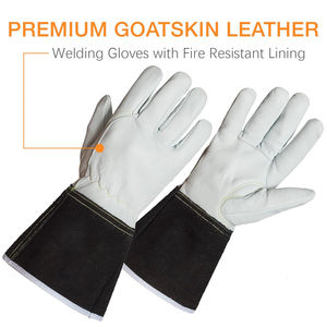 Gants de soudage en cuir avec manchette noire, réutilisables, résistants à la chaleur, longs, pour le soudage TIG et les travaux de construction - Product Image 2