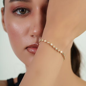 Elegant New Design Bezel <b>Set</b> Round Diamond Bubble Stackable Bracelet Minimalist Everyday Wear 14K Solid Yellow <b>Gold</b> Jewelry - Product Image 4
