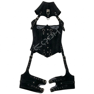 Corset en cuir suédé noir sexy pour femmes, style gothique et bondage, avec harnais pour le cou et les cuisses. - Product Image 3