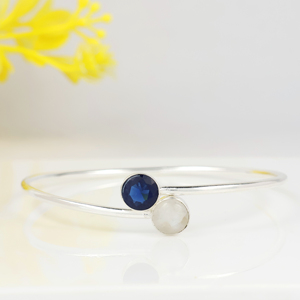 925 Sterling Silver Plated Natural Moonstone & Blue Sapphire Two-<b>Stone</b> Cuff <b>Bracelet</b> Handmade Designer Gemstone Bangle Jewelry - Product Image 3