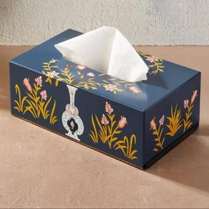 Boîte à mouchoirs en métal de luxe avec imprimé floral, porte-mouchoirs rectangulaire décoratif pour la maison - Product Image 1