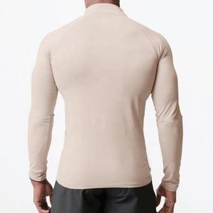 Fitness T-shirt 95% Polyester Long Sleeve Zipper Men Activewear Training Sweatshirt Workout <b>Clothing</b> GYM Compression Shirts OEM - Product Image 2
