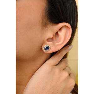 14K White Gold Halo Diamond & Sapphire Solitaire Stud Earrings - Product Image 6