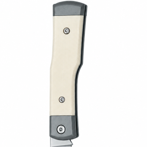 Couteaux de poche pliants à manche blanc ivoire avec lame à pointe de lance argentée, rainure à clou et embouts métalliques gris pour tâches utilitaires - Product Image 3