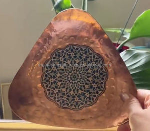 Geometric Design Irregular Durable Modern Handmade Copper Serving Platter Wood Metal Accents Custom Home Decor ARTISAN <b>CRAFT</b> - Product Image 3