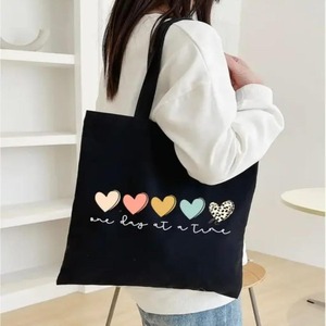 Canvas Tote Bag Medium Black Hand Length Handle Shopping Bag Daily Use - Product Image 2