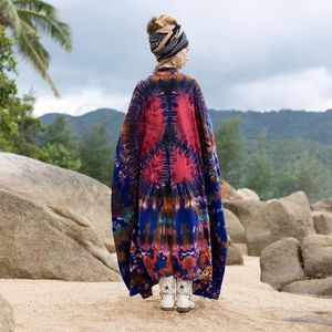Belle Nouveau Kimono Robe D'été Surdimensionné Vacances Look Boho Festival Bohème Boho Chic À La Mode Femmes Tie Dye Kimono - Product Image 2