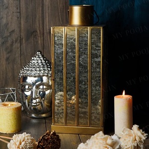 Gold Finish Metal Mercury Glass <b>Lantern</b> <b>Candle</b> Holder Column Shape Home Decoration <b>Candle</b> Holder - Product Image 4