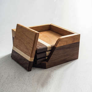 Ensemble de sous-verres en bois avec support, sous-verres carrés en bois massif avec bande enlaidée, dessous de tasse à café, décoration de table moderne et articles de table - Product Image 6