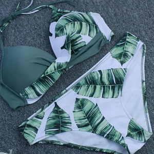 Women's Striped Bikini Set Two Piece Halter <b>Top</b> Tie Side Bottom Spandex Polyester Swimwear Front Logo High Waist - Product Image 4