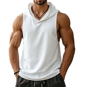 Men's High Quality Sleeveless Hooded Muscle Tank Top Cotton Blend Customizable Wholesale Fitness Training Gym Tank Tops For Men - Product Image 2