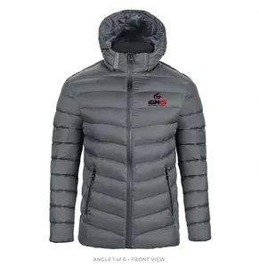 Chaqueta acolchada gris personalizada para hombre, con capucha, cálida para invierno, tipo parka, diseño personalizado y servicio OEM - Product Image 1
