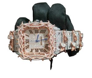 La mejor calidad Iced Two Tone VVS Moissanite Luxury Hip Hop Quartz Watch Unique Thorns Style Correa de cuero de acero inoxidable Business - Product Image 1