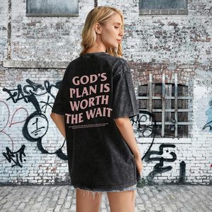 Camisetas Cristianas Extra Grandes <span class=keywords><strong>para</strong></span> <span class=keywords><strong>Mujer</strong></span> Weetiotio, Camiseta con Versículo Bíblico y Logotipo, Camisetas Religiosas con Lavado Ácido - Product Image 3