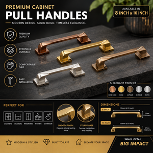Poignées de tirage carrées en métal KELLTON de qualité supérieure, style Mid-Century Modern, pour portes principales, armoires et tiroirs – Quincaillerie durable - Product Image 1