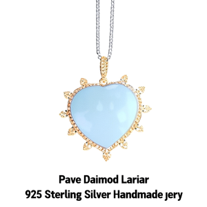 Collier pendentif cœur en larimar serti de diamants, argent sterling 925, bijoux faits à la main - Product Image 3