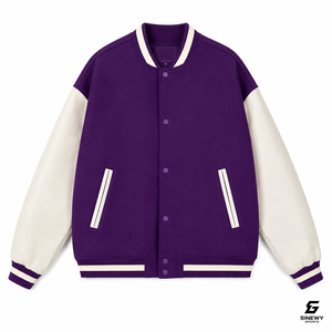 SINEWY SPORTS Men's <b>Purple</b> <b>Varsity</b> <b>Jacket</b> Solid Color Cotton Polyester Blend Casual Autumn Turn-down Collar Regular Fit - Product Image 1