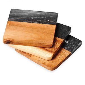 Reusable Handmade Wood and <b>Marble</b> Coaster Modern Rectangle Wood and <b>Marble</b> Coaster Set Non-Slip Mats for <b>Table</b> Decoration - Product Image 2