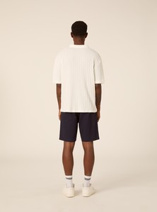 Men's White Yarn Dyed Front <b>Logo</b> Knitted for Shirt Short Sleeve Regular Fit Casual Breathable Cotton Heavyweight Top - Product Image 4