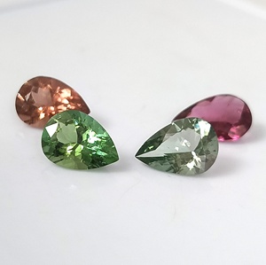 6.30 Carat Total Natural Pastel Multi-Color Mozambique Tourmaline Set 4-Piece Loose <b>7</b>×10 mm Pear Cut Calibrated Gemstones - Product Image 1