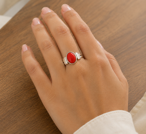 Anillo de Plata de Ley 925 con Incrustaciones de Coral Rojo, Hecho a Mano, para Bodas y Fiestas, Venta al Por Mayor - Product Image 6