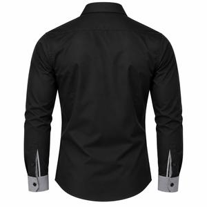 Chemise habillée noire à manches longues pour homme, col rabattu, couleur unie, en popeline, style décontracté chic, manches longues, pour l'automne, chemise formelle pour homme - Product Image 2