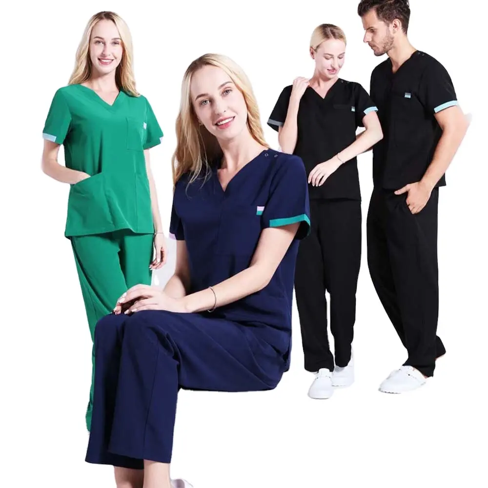 Scrub Set uniforme medica infermiera nera abbigliamento da lavoro Scrub Top e pantaloni scollo a V Doctor Nursing Suit
