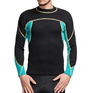 เสื้อแรชการ์ดแขนยาวสำหรับผู้ชาย สีดำ-เขียวอมฟ้า แบบบล็อกสี แห้งเร็ว ผลิตจากนีโอพรีน เหมาะสำหรับเล่นกีฬาและว่ายน้ำสำหรับผู้ใหญ่ - Product Image 1