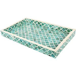 Plateau bleu artisanal en nacre incrustée, style vintage, mosaïque florale, plateau de service en os incrusté pour la maison, l'hôtel, la décoration ottomane - Product Image 3