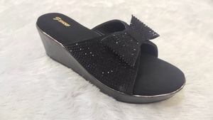 <b>Womens</b> Black Rhinestone Bow Flat Slides Open Toe Elegant <b>Slip</b> On Sandals <b>for</b> Casual Party Wear and Daily Use - Product Image 3