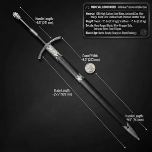 Réplique de sabre médiéval croisé en acier inoxydable de 40 pouces à une main avec fourreau, accessoire décoratif de fantaisie pour LARP et Cosplay - Product Image 6