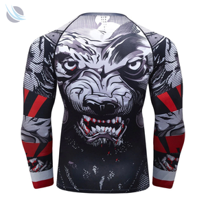 Men's Full Sleeve Rash Guard Wolf Print <b>Compression</b> <b>Shirt</b> Quick Dry Polyester Sport Top Breathable Custom Logo - Product Image 2