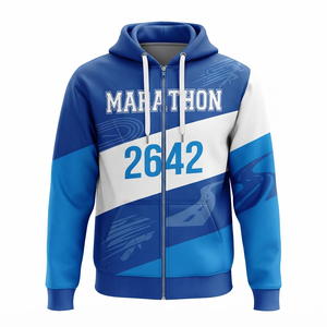 Sudadera con Capucha y Cierre de Cremallera para Hombre, Diseño Deportivo en Bloques de Color Azul y Blanco, Corte Regular, Tejido de Poliéster - Product Image 1