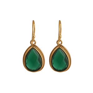 Boucles d'oreilles pendantes en onyx vert en forme de goutte d'eau, plaquées or, avec pierres précieuses facettées en forme de poire, bijoux inaltérables, cadeau pour femme R - Product Image 3