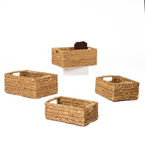 Handmade Eco-Friendly Vintage Rectangle Water Hyacinth <b>Basket</b> Sustainable Woven <b>Storage</b> Solution Living Room Kitchen <b>Bathroom</b> - Product Image 5