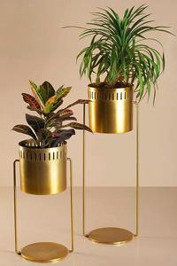 Macetero minimalista de hierro con soporte, acabado dorado, macetero alto para interiores, macetero de hierro para exportación mundial desde India. - Product Image 3