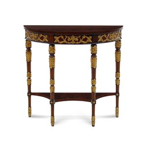 Console de luxe classique en bois massif avec détails sculptés à la main, finition acajou antique pour salon, entrée d'hôtel, intérieur - Product Image 1