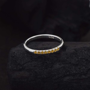 Minimalist 925 Sterling <b>Silver</b> Eternity Band <b>Ring</b> With Channel Set Yellow Citrine Gem Stones Women's Everyday Wear Fine Jewelry - Product Image 2