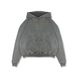 Sweat à capuche court pour homme en molleton de coton ciré noir délavé à l'acide, 2 tons de couleur, 500 GSM, tricoté, hiver, avec logo OEM - Product Image 1