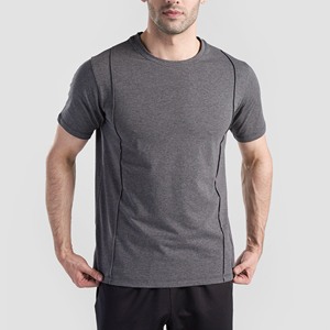 Camiseta de Punto para Hombre, Cuello Redondo, Manga Corta, Color Gris, Corte Ajustado, Secado Rápido, Estilo Casual - Product Image 1