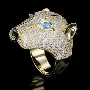 Gold Plated S925 Luxury Panther Head Marquise Cut <b>Fine</b> <b>Ring</b> with Round Eye Moissanite Set Animal Jewelry for Women Gift - Product Image 1